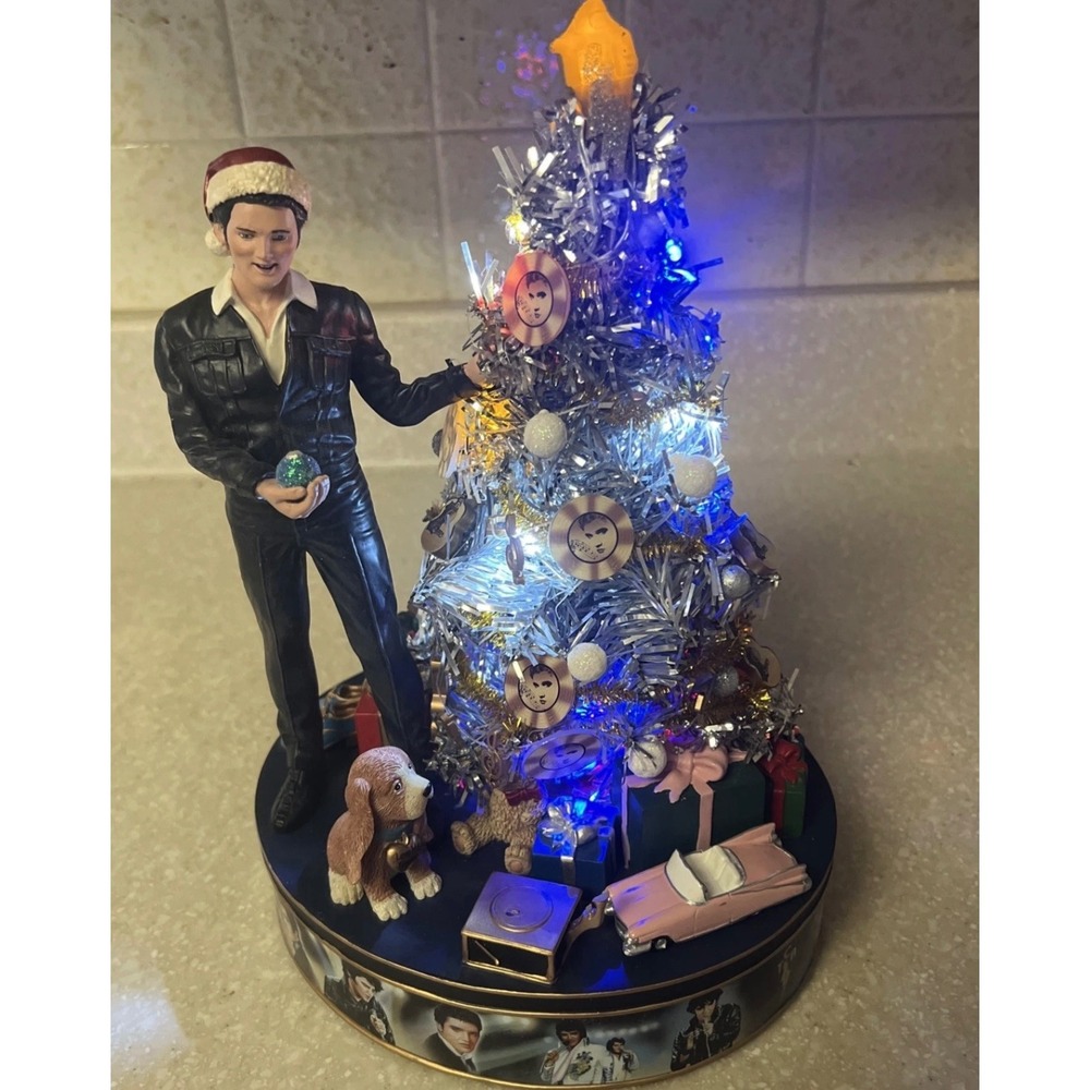 Elvis Presley Blue Christmas Musical Lighted Tabletop Tree Holiday Decor